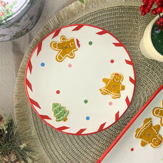 Round Ceramic Christmas Gingerbread Plate | Festive Serving Dish - 16cm