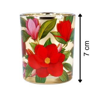 Red Magnolia Tealight Holder | Round Glass Christmas Candle Holder - 7cm