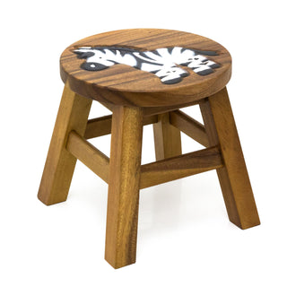 Children's Wooden Zebra Stool | Small Round Animal Footstool for Kids - 25cm