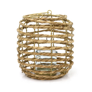 Rattan Hanging Candle Lantern | Large Woven Hurricane Tea Light Lantern - 26cm