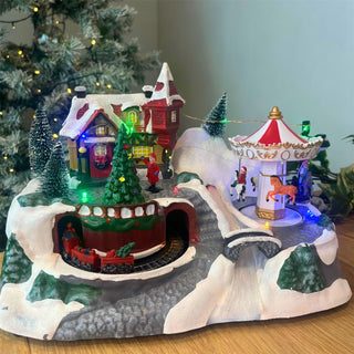 Light-up Christmas Village Scene | Illuminated LED Ornament with Movement