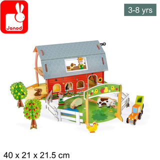 Janod Story Farm | Buildable Farm Playset | 10 Wooden Figures & Accessories | 3+