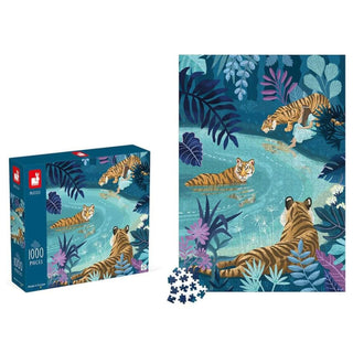 Janod Tiger Gathering Puzzle | 1000 Piece Moonlight Tigers Jigsaw | Age 9+