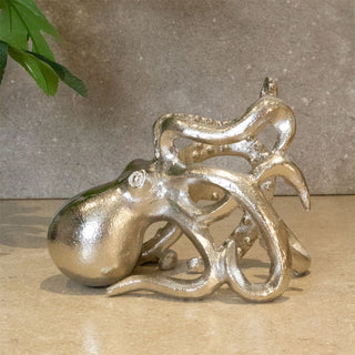 Silver Metal Octopus Wine Bottle Holder | Nautical Wine Bottle Stand - 15x20cm