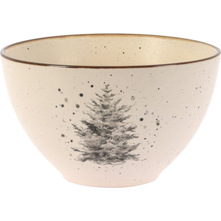 Stoneware Christmas Bowl Cream Speckled Festive Bowl with Christmas Motif 450ml