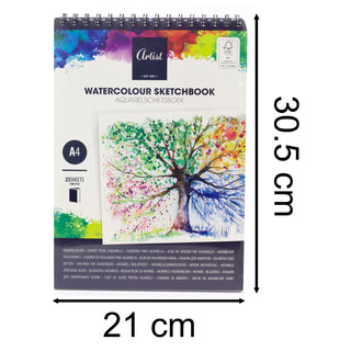 A4 Watercolour Art Sketchbook, 25 Sheets, 160gsm | Drawing Pad for Artists