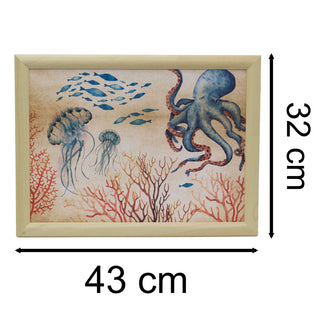 Octopus Ocean Lap Tray With Cushion | Nautical Bean Bag Tray for Eating 43x32cm