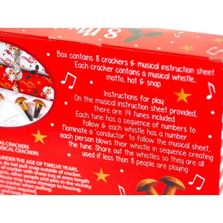 8 Musical Whistle Christmas Crackers Family Crackers with Whistles & Sheet Music