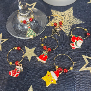 Christmas Wine Glass Charms | 6-Piece Novelty Glass Markers for Christmas Party