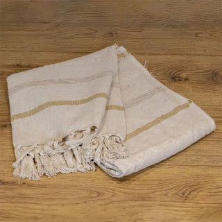 Natural Cotton Throw Blanket | Boho Beige Fringed Throw Over Blanket 130x170cm