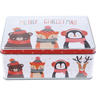 Merry Christmas Biscuit Tin | Animal Friends Cookie & Cake Storage Tin - 22x16cm