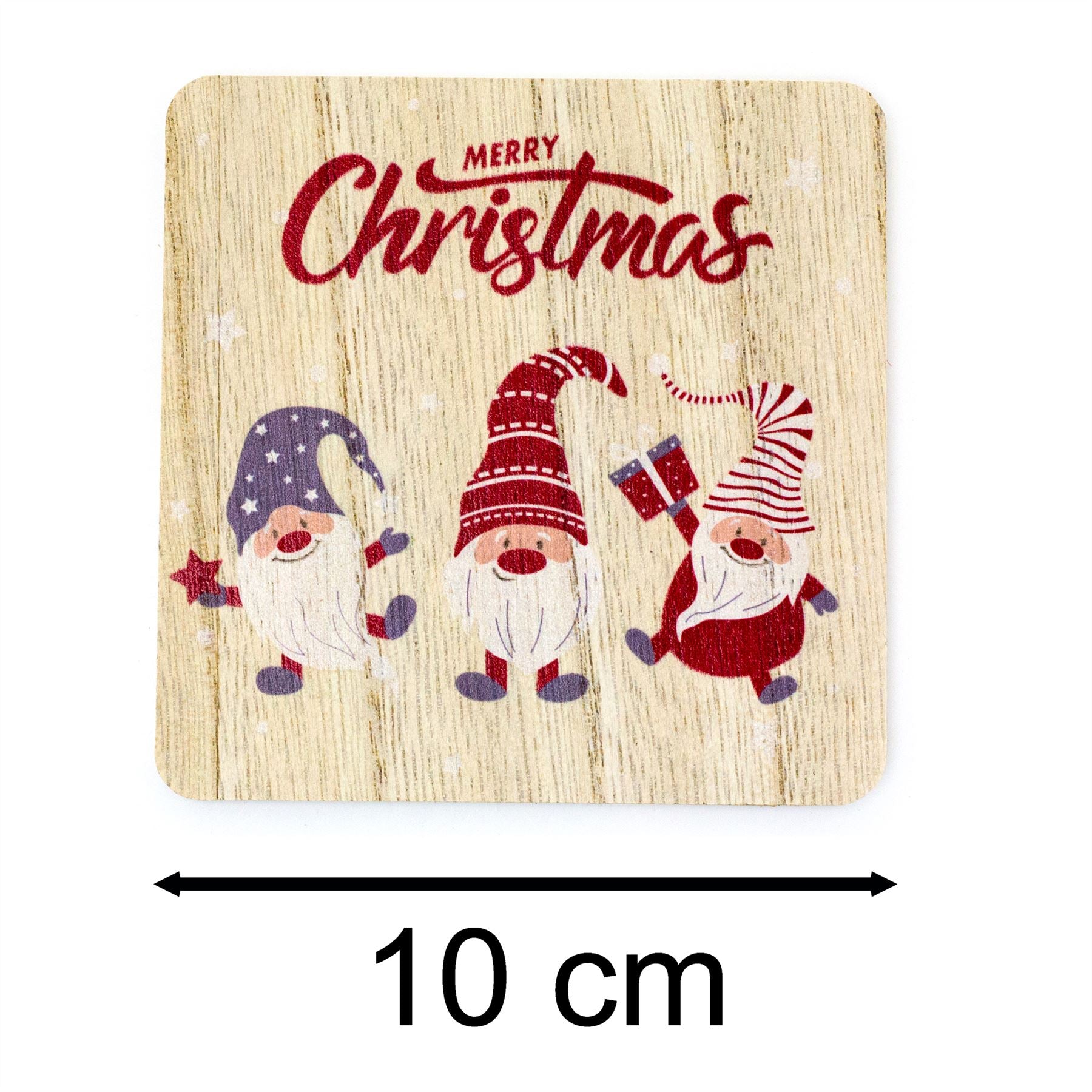 Set Of 6 Christmas Gonk Coasters 6 Wooden Merry Christmas Coaster And Holder