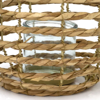 Rattan Hanging Candle Lantern | Large Woven Hurricane Tea Light Lantern - 26cm