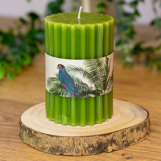 Green Ribbed Pillar Candle | Church Pillar Candle Votive Lantern Candle - 10cm