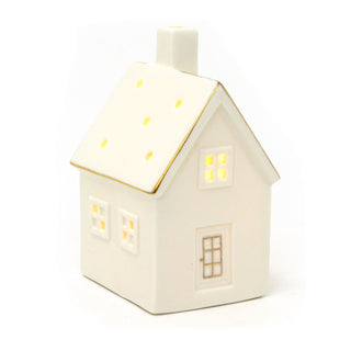 White Ceramic LED House | Light Up Christmas Ornament | Christmas Village Decor - 14cm