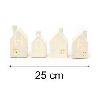 Set of 4 LED Houses | Mini White Ceramic Light Up House Ornaments - Home