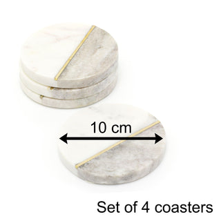 Set Of 4 Natural Marble Coasters | Stylish Two Tone Coaster Set | Round Cup Mug Table Mats - Colour Varies, One Set Supplied