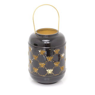 26cm Honey Bee Black Metal Hurricane Candle Lantern | Decorative Candle Holders For Home Garden Patio | Indoor Outdoor Bee Lantern