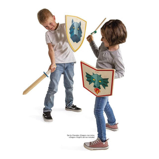 Janod Wooden Sword & Shield Set | Wolf Design | Kid's Pretend Play Fancy Dress