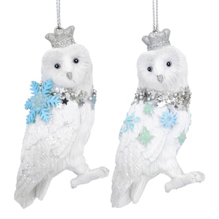 White Owl Christmas Tree Bauble | Resin Bird Christmas Tree Ornament - 9cm