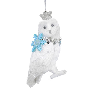 White Owl Christmas Tree Bauble | Resin Bird Christmas Tree Ornament - 9cm