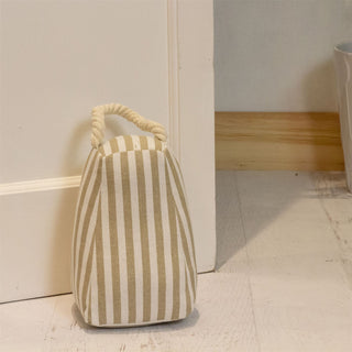 Beige Stripe Fabric Doorstop | Triangular Weighted Door Stop with Handle 1.2kg