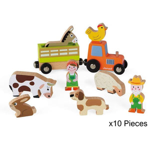 Janod Story Farm | Buildable Farm Playset | 10 Wooden Figures & Accessories | 3+