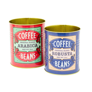 Set Of 2 Replica Vintage Coffee Beans Cans | Retro Metal Display Tins - Coffee