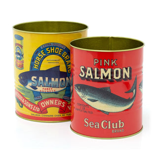Set of 2 Retro Style Vintage Salmon Storage Tins | Decorative Tinned Fish Cans