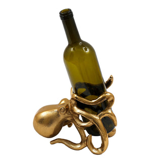 Gold Metal Octopus Wine Bottle Holder | Nautical Wine Bottle Stand - 15x20cm