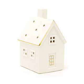 White Ceramic LED House | Light Up Christmas Ornament | Christmas Village Decor - 14cm