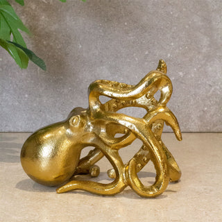 Gold Metal Octopus Wine Bottle Holder | Nautical Wine Bottle Stand - 15x20cm