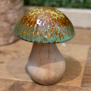 Ceramic Mushroom Ornament | Reactive Glaze Rustic Toadstool Statue - 14cm