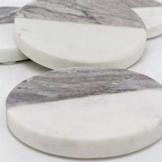 Set Of 4 Two Tone Natural Marble Coasters For Drinks ~ Round