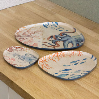 Set of 3 Nautical Trays | Ocean-Themed Abstract Vanity, Perfume & Bathroom Trays