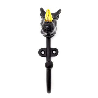 Black & Gold Rhinoceros Wall Hook | Rhino Wall Mounted Safari Coat Hook - 12cm