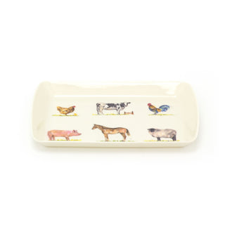 23cm Country Life The Farmyard Carry Tray | Animal Design Rectangle Tray Mini Tray | Melamine Country Kitchen Small Tea Coffee Tray