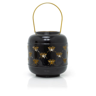 21cm Honey Bee Black Metal Hurricane Candle Lantern | Decorative Hanging Lantern For Home Garden Patio | Indoor Outdoor Bee Lantern Garden Gifts