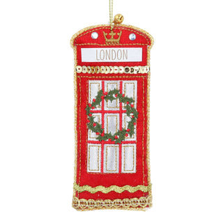 London Phone Box Bauble | Luxury Fabric Christmas Tree Hanging Ornament - 11cm