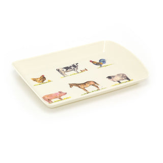 23cm Country Life The Farmyard Carry Tray | Animal Design Rectangle Tray Mini Tray | Melamine Country Kitchen Small Tea Coffee Tray