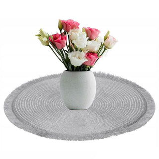 Silver Shimmer Round Placemat | Elegant Silver Woven Table Place Mat - 35cm