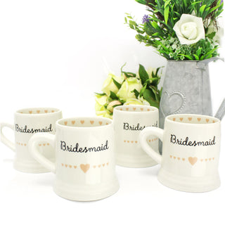 PACK of 4 Boxed Ceramic Heart Wedding Favour Gift Mug ~ Bridesmaid