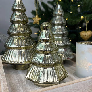 Gold Glass Christmas Tree | Freestanding Mottled Gold Tree Ornament - 13cm