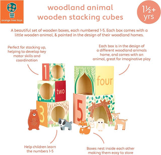 Childrens Woodland Animals Stacking Cubes Wooden Stacking Toys Building Blocks