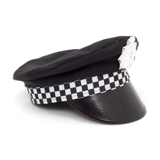 Adult Police Hat | Unisex Fancy Dress Police Cap With Checked Band And Badge