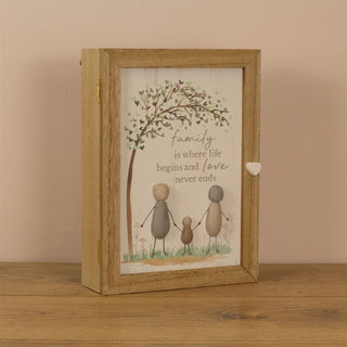 Pebble Family Key Box | Shabby Chic Wooden Key Cabinet Key Holder -19x26cm