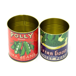 Set of 2 Retro Style Vintage Peas Storage Tins | Decorative Tinned Food Cans