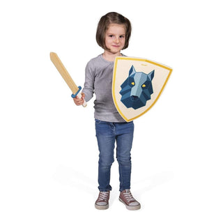 Janod Wooden Sword & Shield Set | Wolf Design | Kid's Pretend Play Fancy Dress