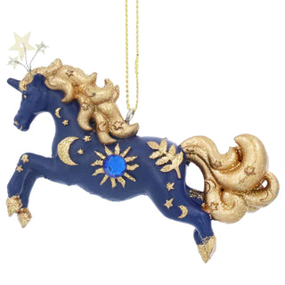 Blue & Gold Unicorn Christmas Bauble | Unicorn Christmas Tree Ornament - 10cm