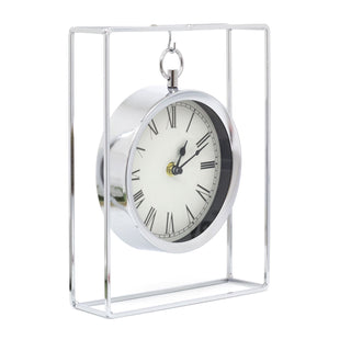 Stylish Hanging Sliver Modern Mantel Clock | Suspended Chrome Table Clock | 25cm Living Room Mantle Clock